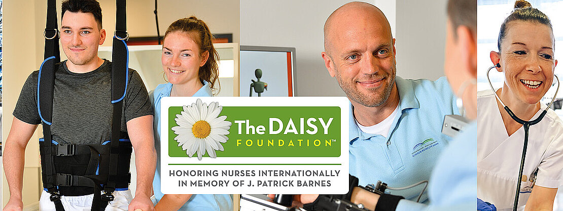 Bildkollage mit Pflegekräften und Therapeuten