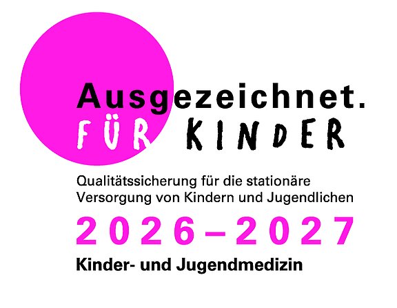Gütesiegel „Ausgezeichnet. FÜR KINDER“: Qualitätssicherung für die stationäre Versorgung von Kindern und Jugendlichen, gültig 2026–2027, Bereich Kinder- und Jugendmedizin.