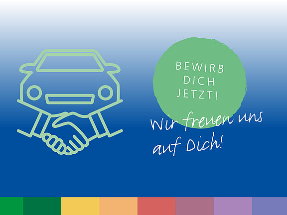 Grafik des Klinikums Bayreuth, die einen Zuschuss von bis zu 3.500 Euro für den Führerschein in der Pflege bewirbt. Der Text fordert zur Bewerbung auf und drückt Freude auf neue Bewerber aus.