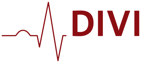 Das Bild zeigt das Logo von DIVI, der Deutschen Interdisziplinären Vereinigung für Intensiv- und Notfallmedizin. Es besteht aus dem Wort "DIVI" in roter Schrift, begleitet von einem grafikartigen EKG-Signal, das den medizinischen Kontext verdeutlicht.