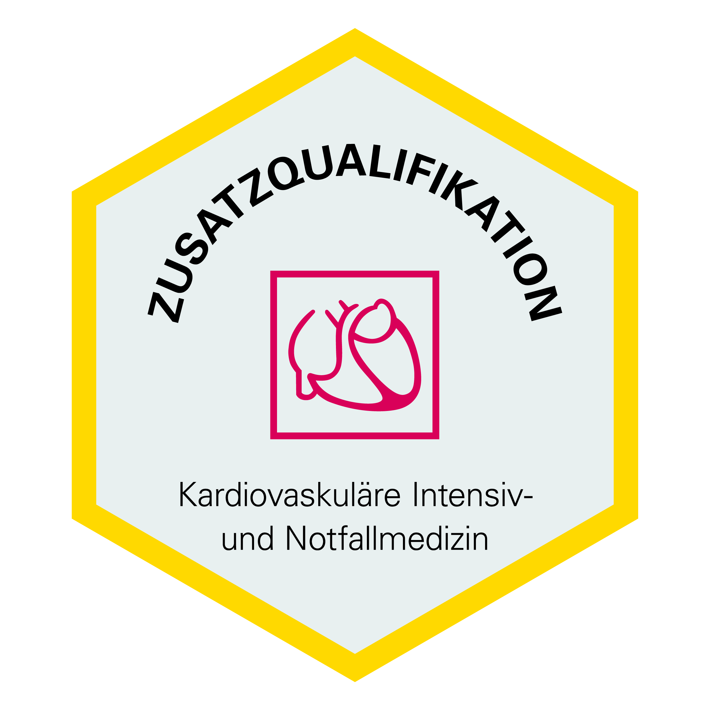Ein sechseckiges Emblem mit dem Text 